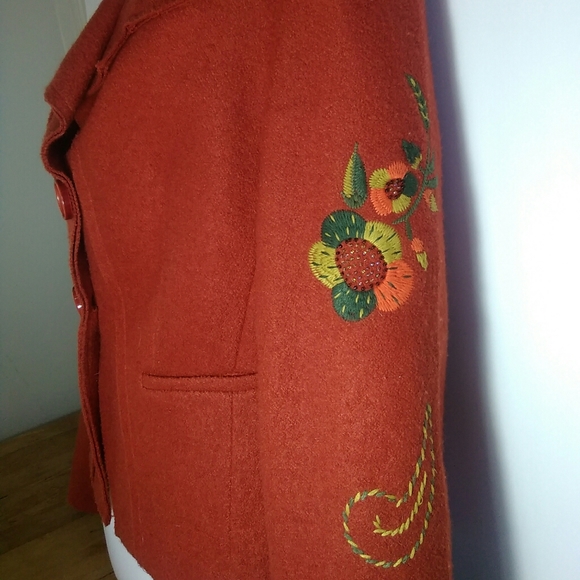 Script Wool Blend Embroidered Blazer Jacket 12 - Picture 5 of 7